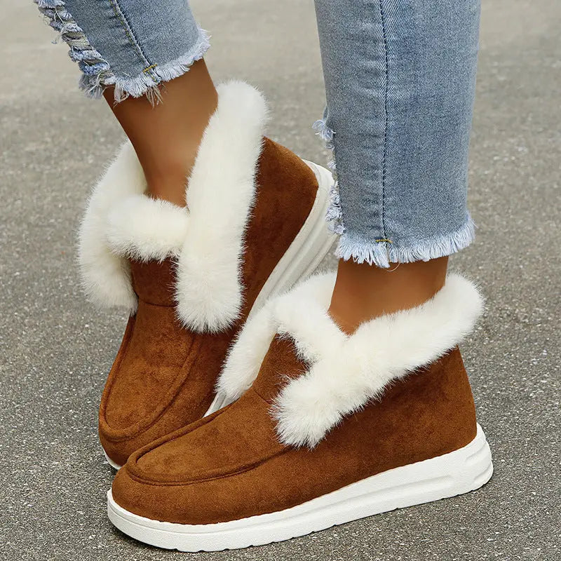 Bottes D'Hiver En Daim Pour Femmes Confortables Et Élégantes Avec Doublure En Fourrure Artificielle