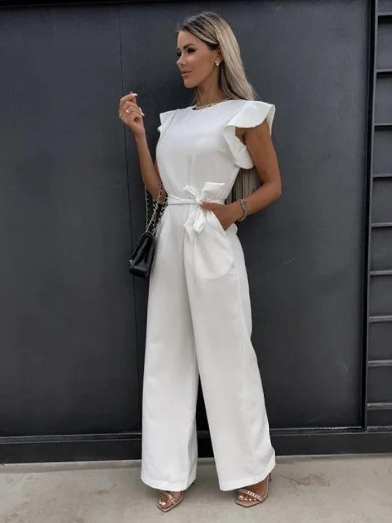 Combinaison Femme Légère En Viscose Encolure en V Manches Courtes Taille Elastique Look Décontracté