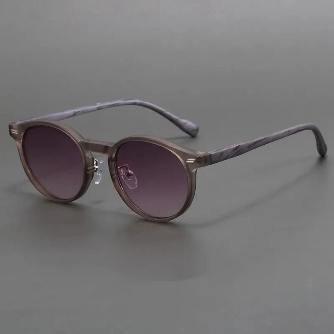 Lunettes de Soleil Rondes Summit Cadre Bois Imité Léger Verres Résistants aux Rayures Confort Ergonomique Toute Journée