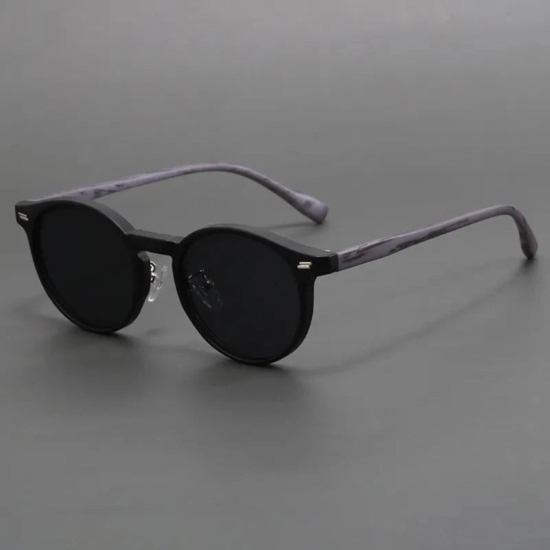 Lunettes de Soleil Rondes Summit Cadre Bois Imité Léger Verres Résistants aux Rayures Confort Ergonomique Toute Journée