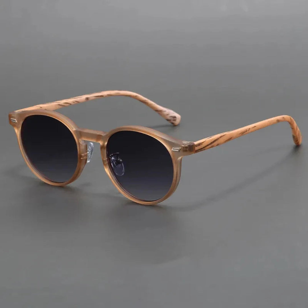Lunettes de Soleil Rondes Summit Cadre Bois Imité Léger Verres Résistants aux Rayures Confort Ergonomique Toute Journée
