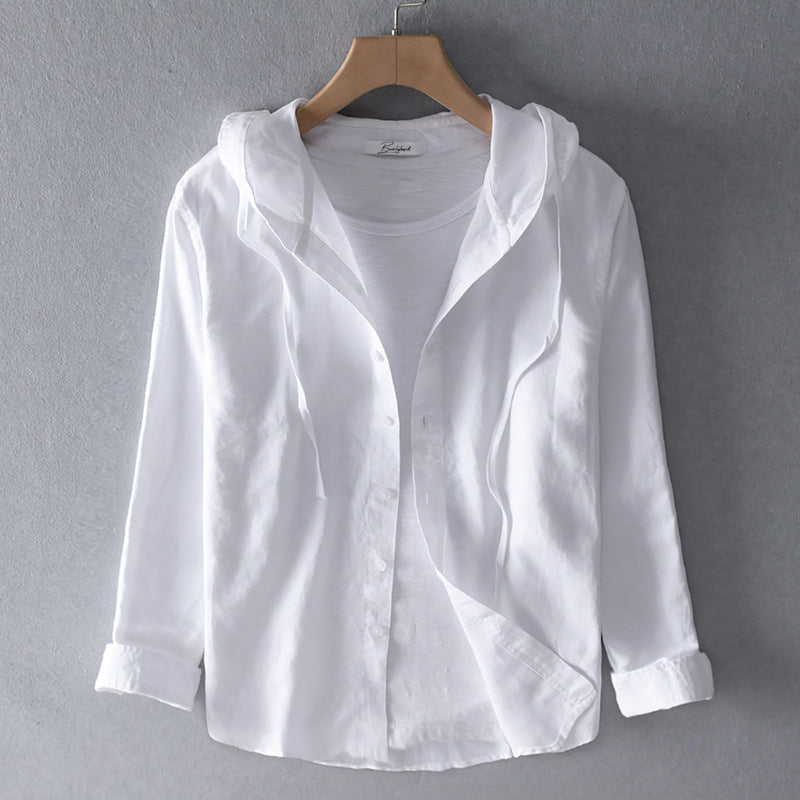 Chemise À Capuche Pour Homme En Tissu Léger Mélange Coton Lin Manche Longue Décontractée Pour Superposition