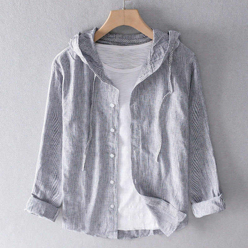 Chemise À Capuche Pour Homme En Tissu Léger Mélange Coton Lin Manche Longue Décontractée Pour Superposition