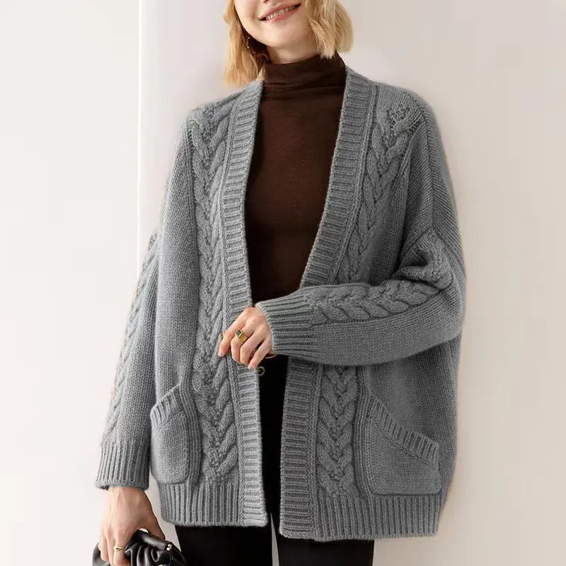 Cardigan Sylvie En Cachemire Mélangé Avec Devant Drapé Ouvert Et Bords Côtelés Doux