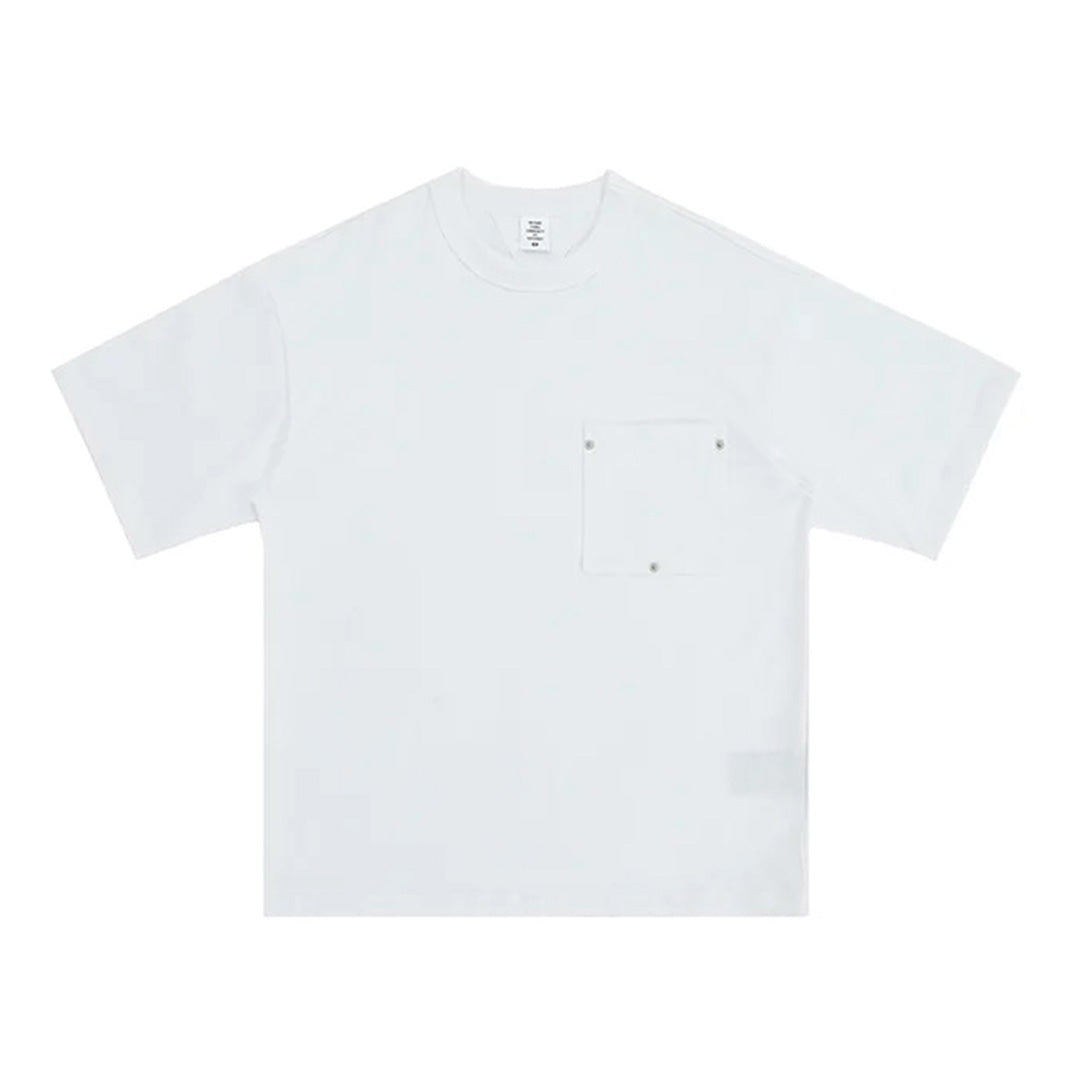 T Shirt Poche Poitrine Avec Rivets Triangles En Coton Respirant Col Rond Manches Courtes