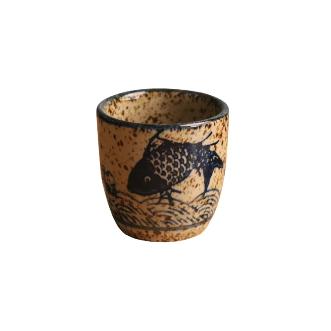 Gobelet Hanami Émaillé Artisanal En Céramique Avec Motifs Japonais Et Texture Tactile Pour Thé Ou Saké