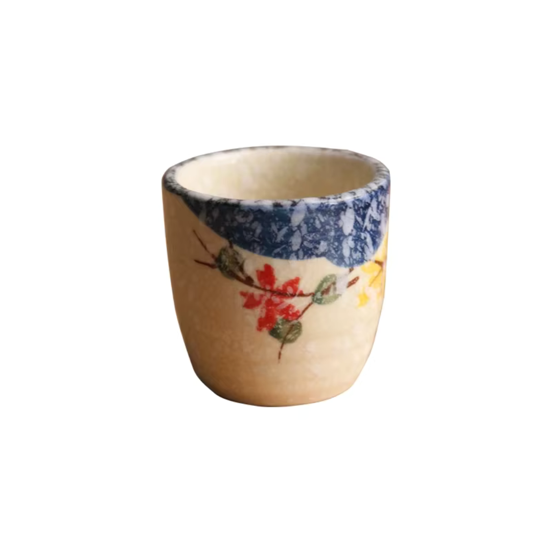 Gobelet Hanami Émaillé Artisanal En Céramique Avec Motifs Japonais Et Texture Tactile Pour Thé Ou Saké