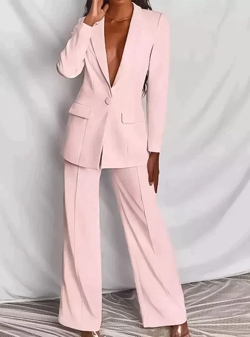 Ensemble Deux Pièces Pour Femmes Blazer Tailleur Et Pantalon Large Taille Haute Élégant Et Polyvalent