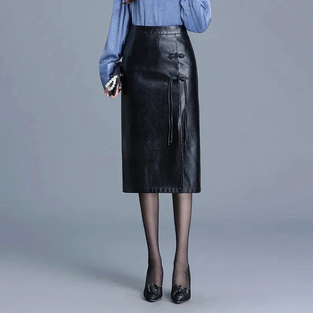 Tania Jupe Crayon Midi Simili Cuir À Taille Haute Élégante Et Confortable Pour Le Bureau Ou Le Temps Libre