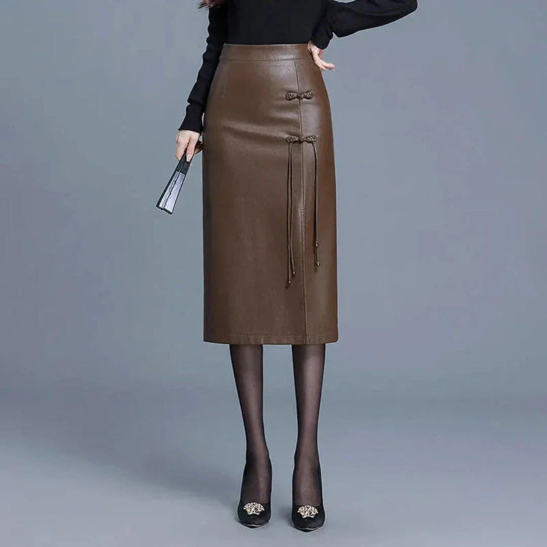 Tania Jupe Crayon Midi Simili Cuir À Taille Haute Élégante Et Confortable Pour Le Bureau Ou Le Temps Libre