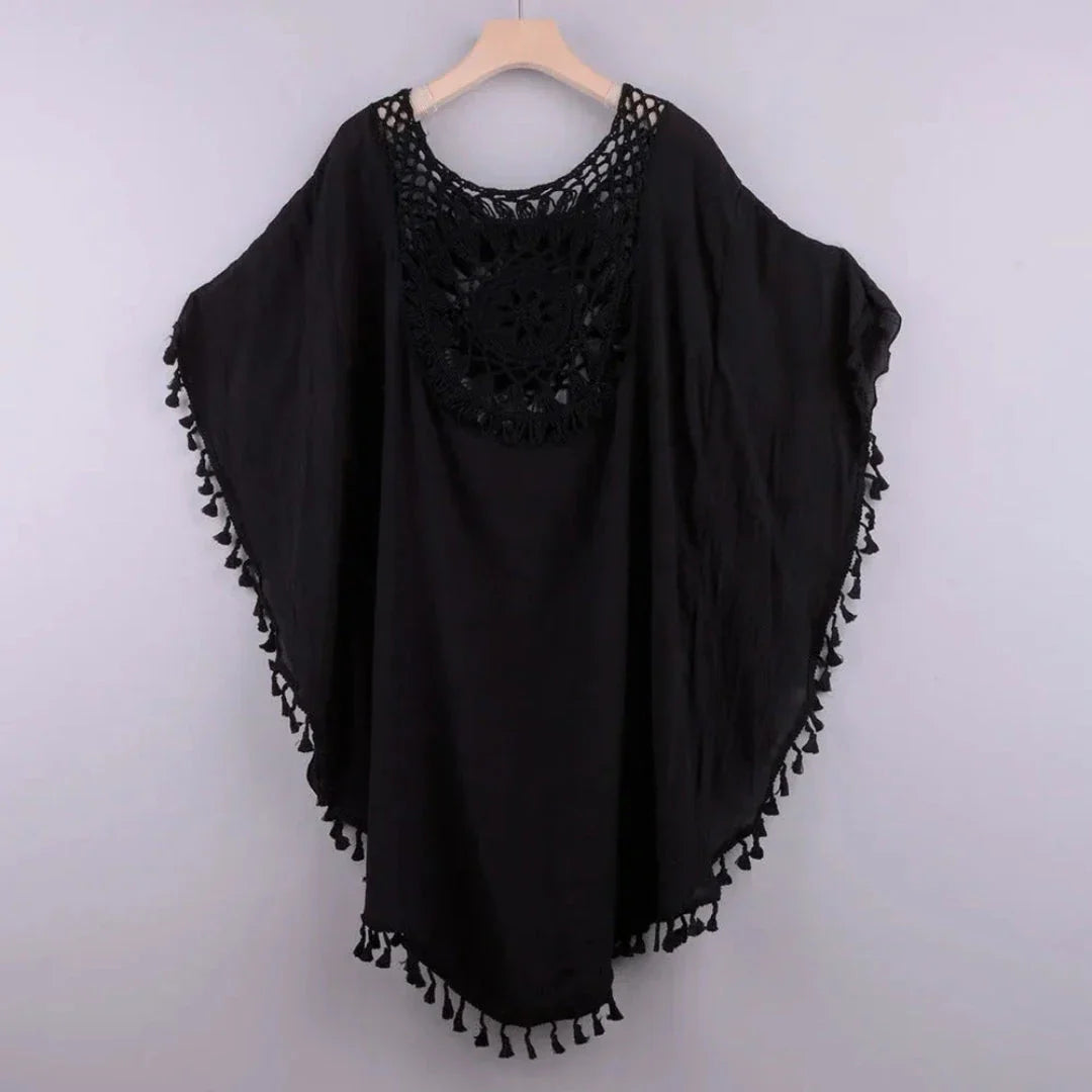 Veste De Plage En Crochet Avec Franges Et Tassel Bohème Kaftan Léger Respirant Confortable
