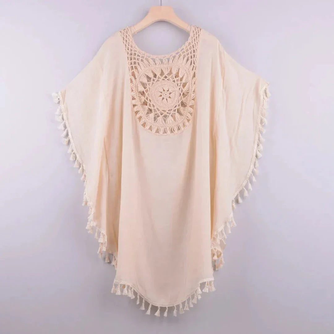 Veste De Plage En Crochet Avec Franges Et Tassel Bohème Kaftan Léger Respirant Confortable