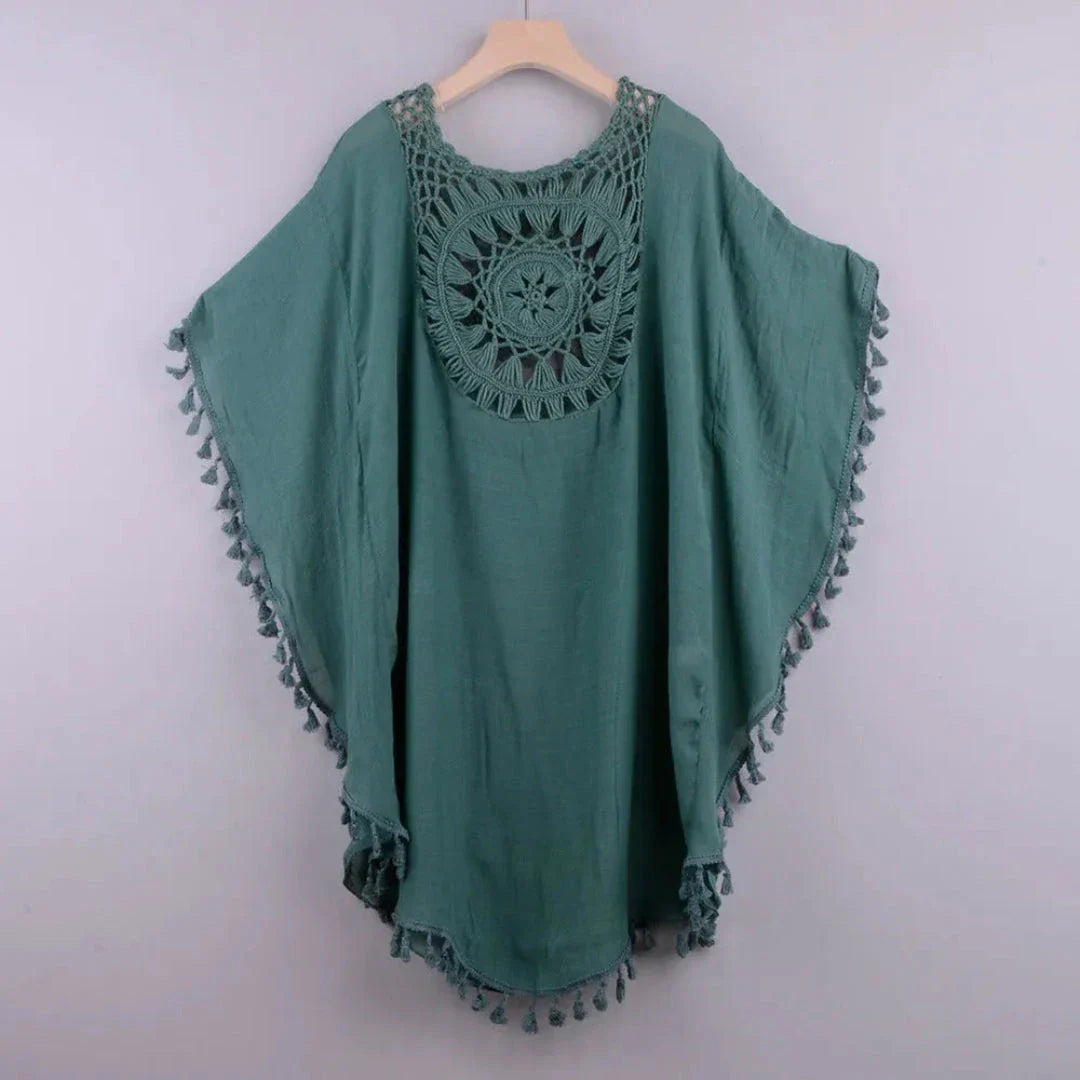 Veste De Plage En Crochet Avec Franges Et Tassel Bohème Kaftan Léger Respirant Confortable