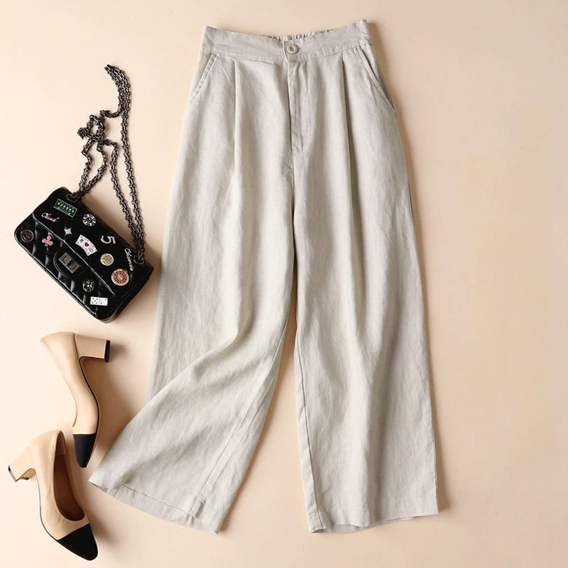 Pantalon Tencel et Lin Premium À Coupe Décontractée Avec Poches Latérales Pour Un Style Sophistiqué Et Confortable