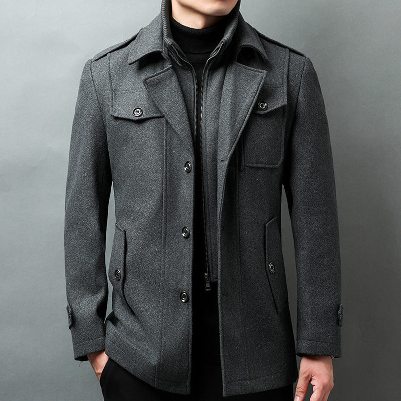 Amawinc Veste Homme Mélange de Laine Revers à Cran Épaulettes Coupe Structurée Bouton Avant