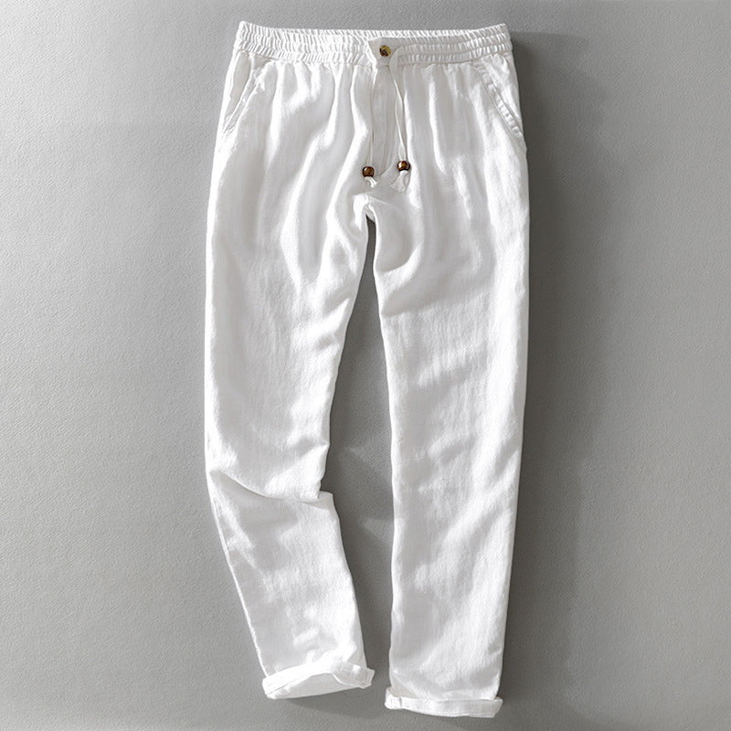 Pantalon Décontracté Homme À Taille Ajustable Avec Cordon Respirant En Matière Naturelle Longueur Intégrale