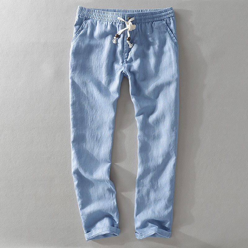 Pantalon Décontracté Homme À Taille Ajustable Avec Cordon Respirant En Matière Naturelle Longueur Intégrale