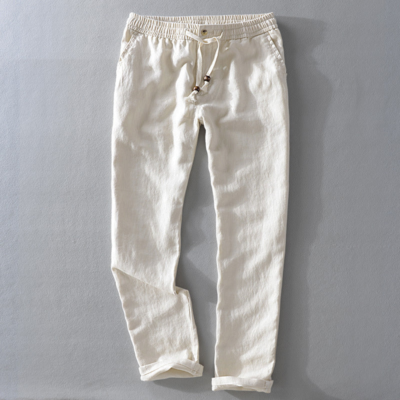 Pantalon Décontracté Homme À Taille Ajustable Avec Cordon Respirant En Matière Naturelle Longueur Intégrale