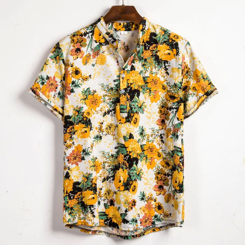 Chemise Theodore Willow Coastal Bliss En Lin Avec Col Mandarin Pour Plage Et Style Décontracté