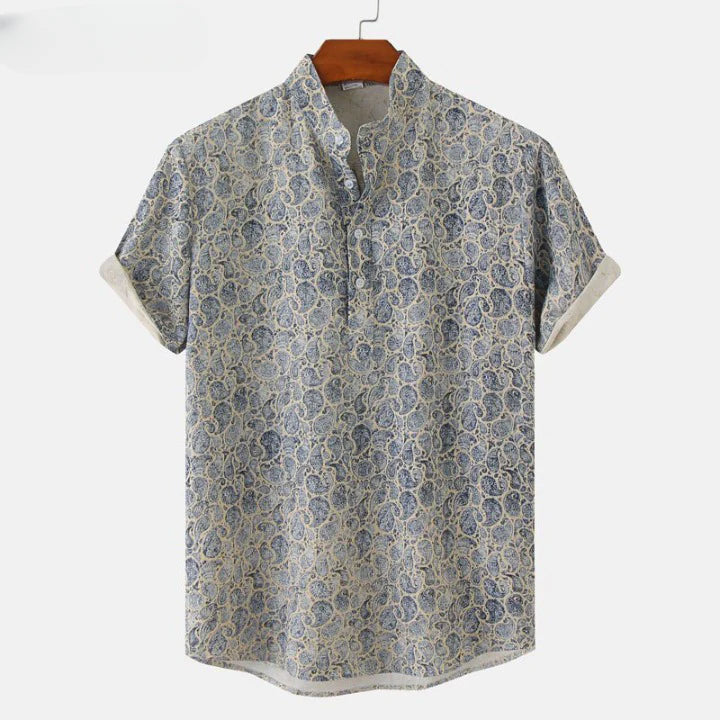 Chemise Theodore Willow Coastal Bliss En Lin Avec Col Mandarin Pour Plage Et Style Décontracté