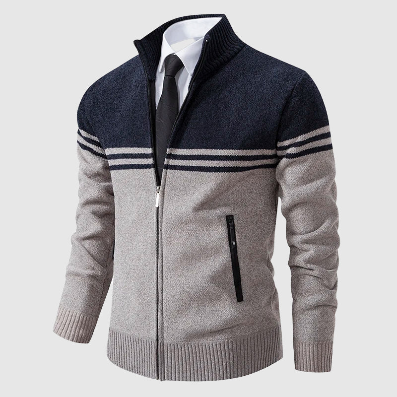 Cardigan Corporate Class Theodore Willow À Col Montant Avec Fermeture Éclair Bicolore Rayures Subtiles