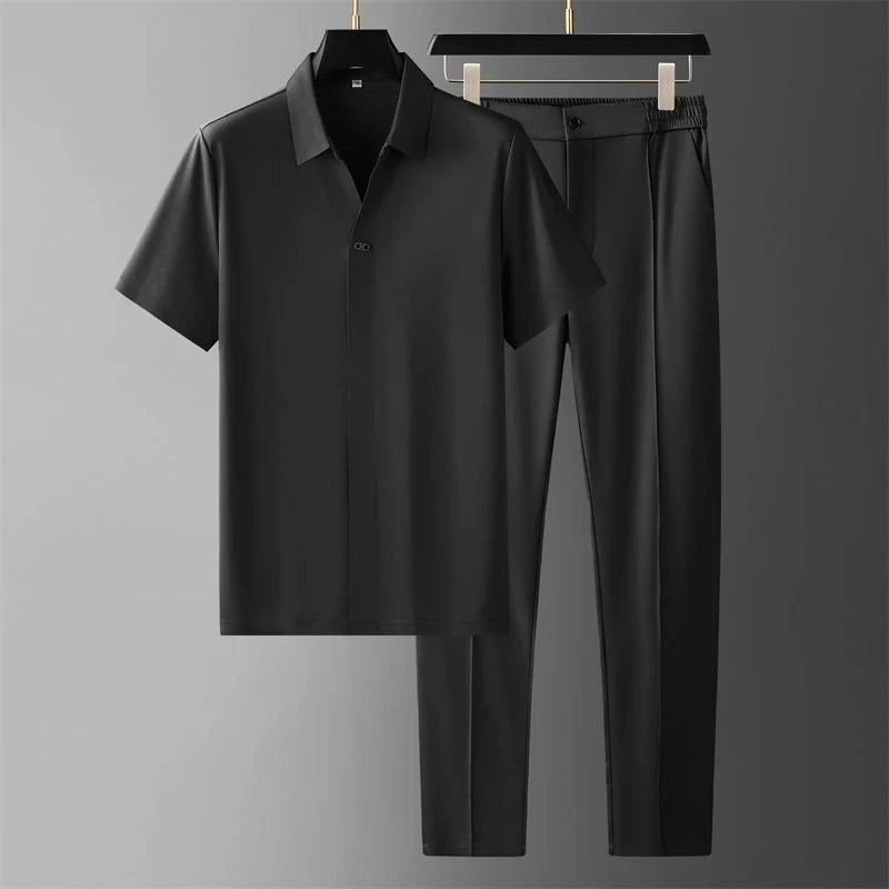 Ensemble Élégant Theodore Willow Avec Chemise À Manches Courtes Col V Raffiné Et Pantalon Confortable