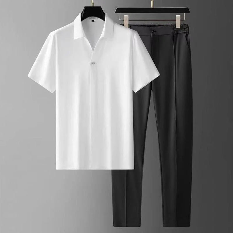 Ensemble Élégant Theodore Willow Avec Chemise À Manches Courtes Col V Raffiné Et Pantalon Confortable