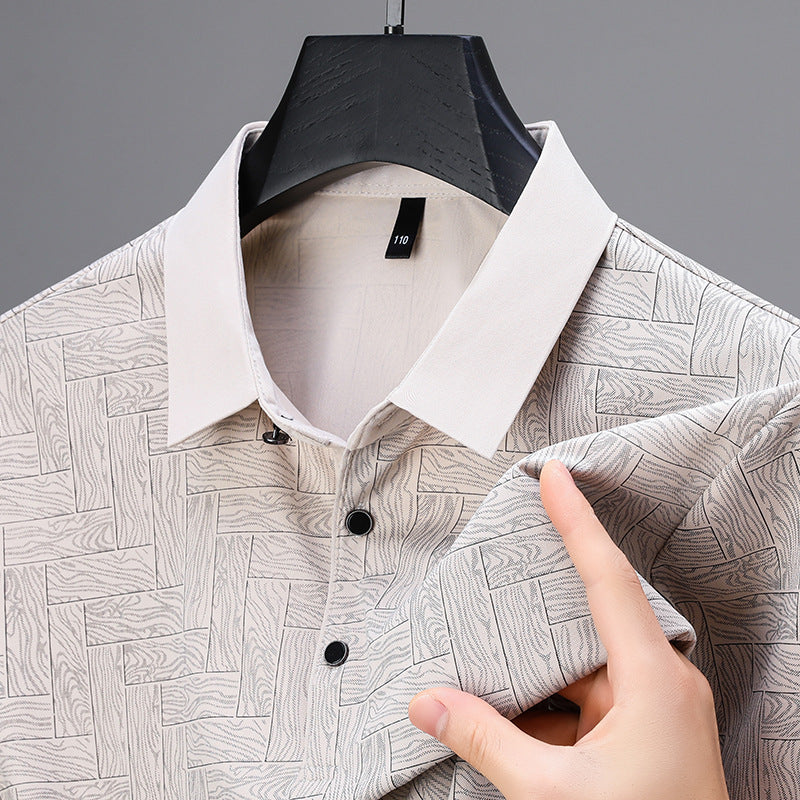 Theodore Willow Polo Exécutif À Manches Courtes Motif Géométrique Respirant Pour Homme