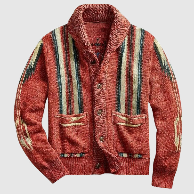 Cardigan Héritage Theodore Willow en Mélange de Laine Jacquard et Col en Revers Idéal pour Hiver