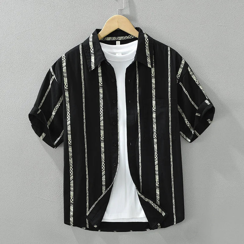 Chemise À Rayures En Coton Mélangé Théodore Willow Ipanema Avec Manches Courtes Et Col À Boutons
