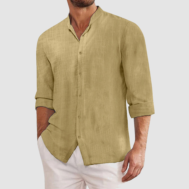 Chemise Lin Coton Maestro Theodore Willow Manches Longues Fermeture Bouton Respirante