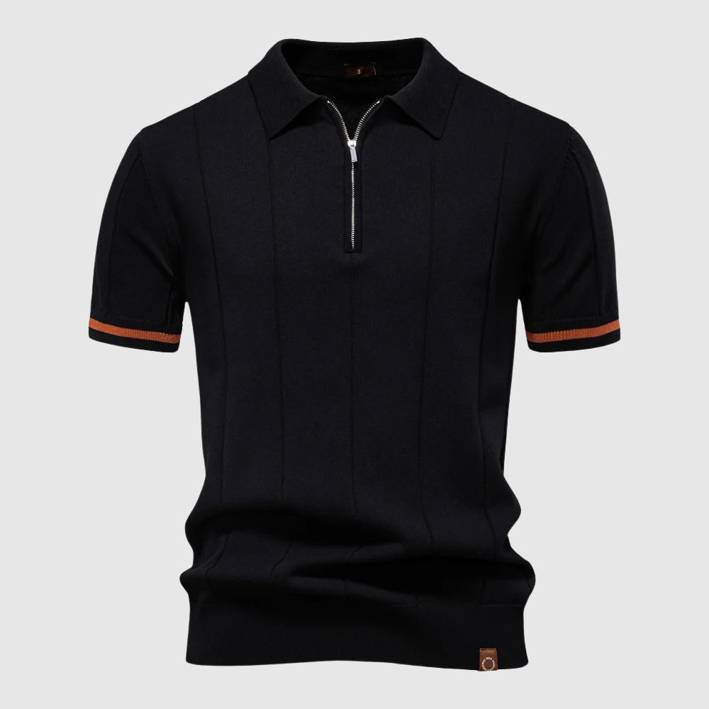 Theodore Willow MetroZip Polo Homme Mélange Polyester Viscose Respirant Avec Zip Col Athlétique Et Coupe Moderne