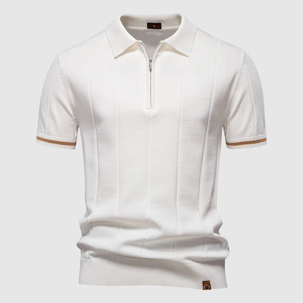 Theodore Willow MetroZip Polo Homme Mélange Polyester Viscose Respirant Avec Zip Col Athlétique Et Coupe Moderne