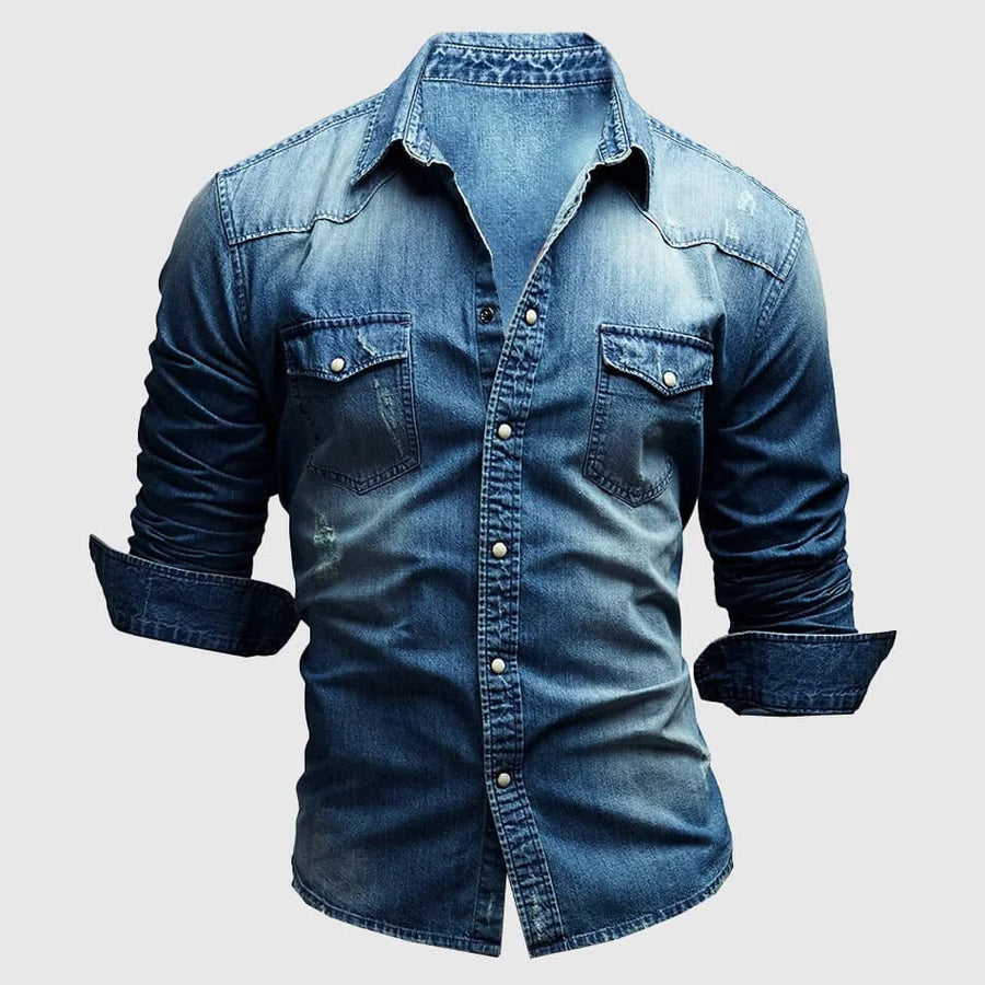 Chemise Denim Slim Fit Theodore Willow Miami avec Poches Poitrine Col Rabattu en Coton