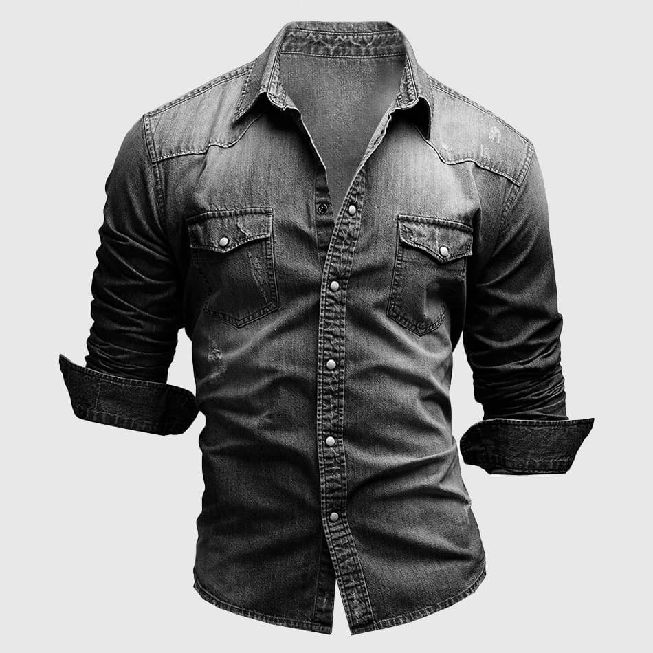 Chemise Denim Slim Fit Theodore Willow Miami avec Poches Poitrine Col Rabattu en Coton