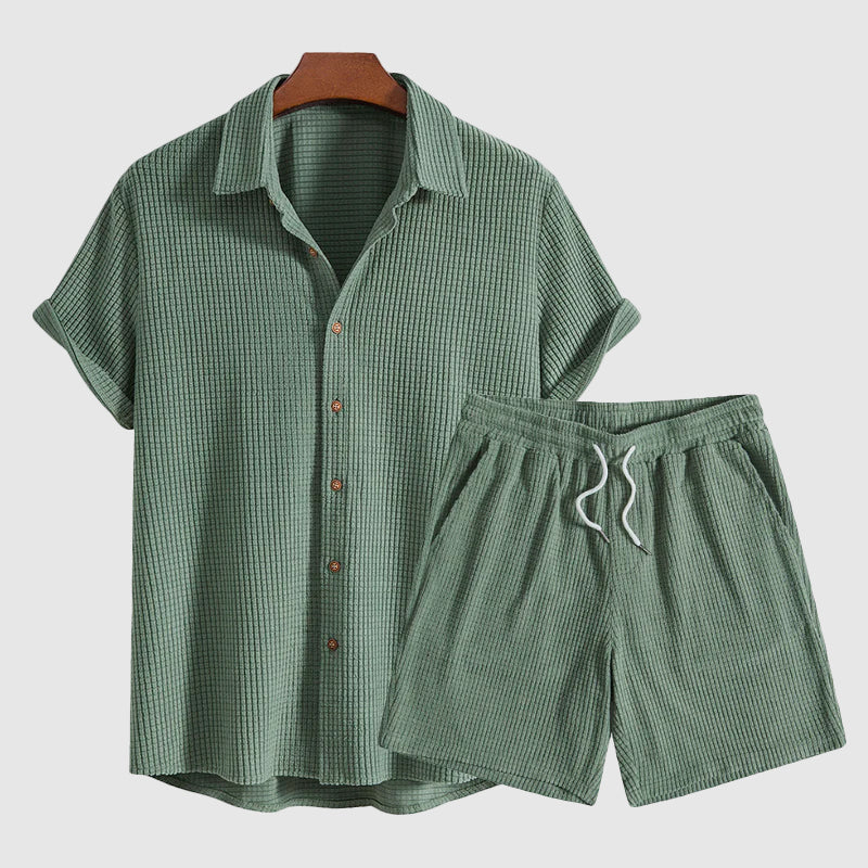 Ensemble Décontracté Theodore Willow Chemise à Col Classique à Boutons et Short à Taille à Cordon Avec Poches