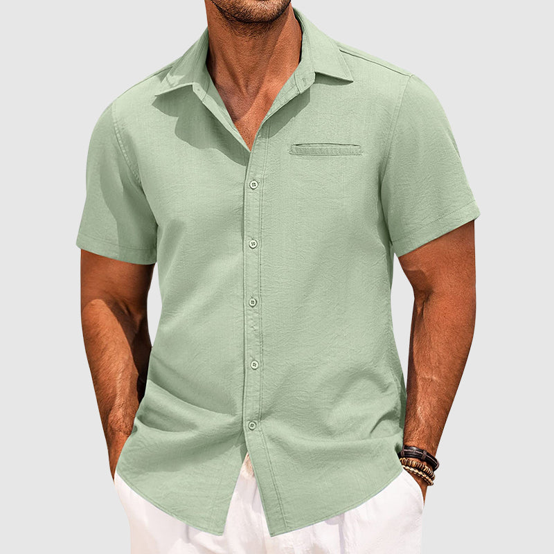 Chemise D'Été À Manches Courtes Theodore Willow Seaford Avec Poche Poitrine Cachée Et Col Revers Mélange Polyester