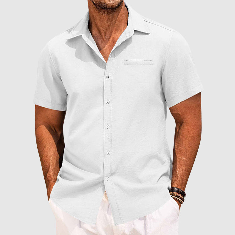 Chemise D'Été À Manches Courtes Theodore Willow Seaford Avec Poche Poitrine Cachée Et Col Revers Mélange Polyester