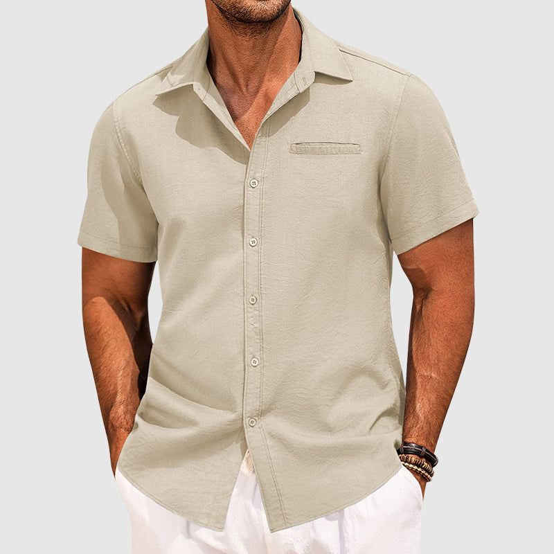 Chemise D'Été À Manches Courtes Theodore Willow Seaford Avec Poche Poitrine Cachée Et Col Revers Mélange Polyester