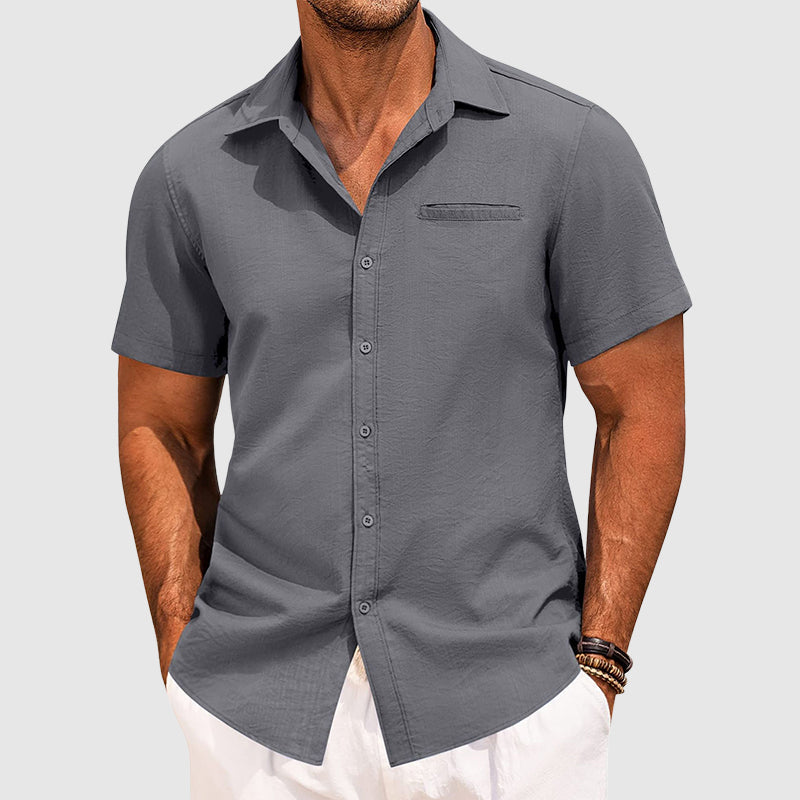 Chemise D'Été À Manches Courtes Theodore Willow Seaford Avec Poche Poitrine Cachée Et Col Revers Mélange Polyester