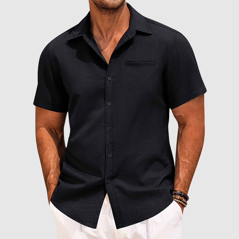 Chemise D'Été À Manches Courtes Theodore Willow Seaford Avec Poche Poitrine Cachée Et Col Revers Mélange Polyester