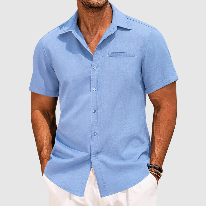Chemise D'Été À Manches Courtes Theodore Willow Seaford Avec Poche Poitrine Cachée Et Col Revers Mélange Polyester