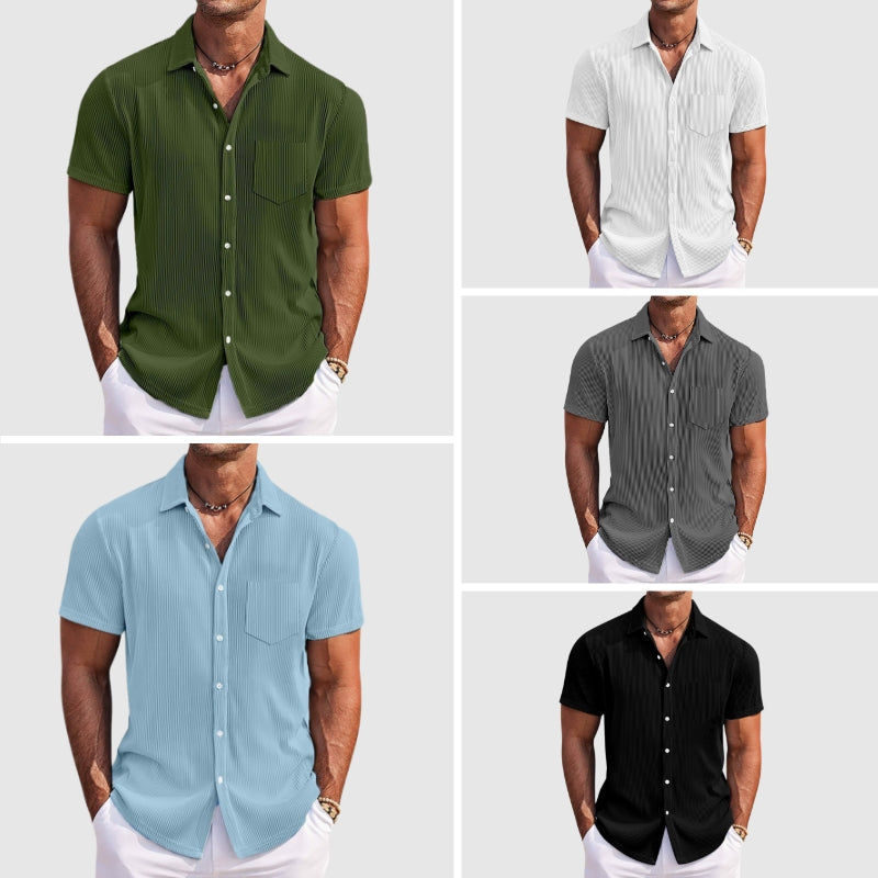 Chemise Été Rayée Theodore Willow Col Rabattu Poche Poitrine Boutons Confortables Pour Homme Décontractée