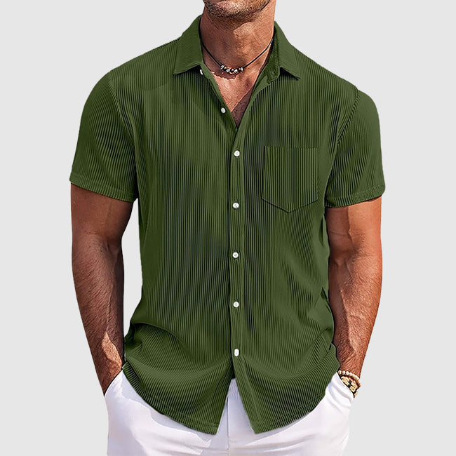 Chemise Été Rayée Theodore Willow Col Rabattu Poche Poitrine Boutons Confortables Pour Homme Décontractée