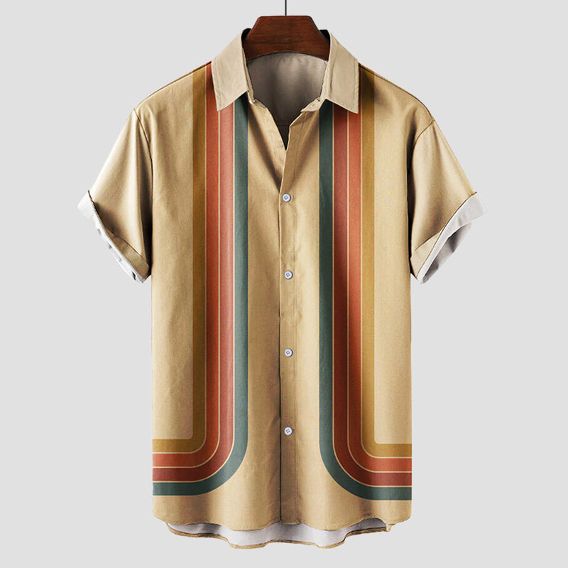 Chemise Été Rétro à Rayures Theodore Willow Manches Courtes Style Rétro Quatre Couleurs Disponibles