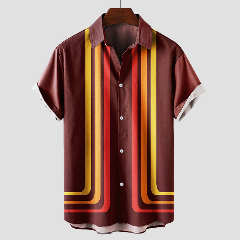 Chemise Été Rétro à Rayures Theodore Willow Manches Courtes Style Rétro Quatre Couleurs Disponibles