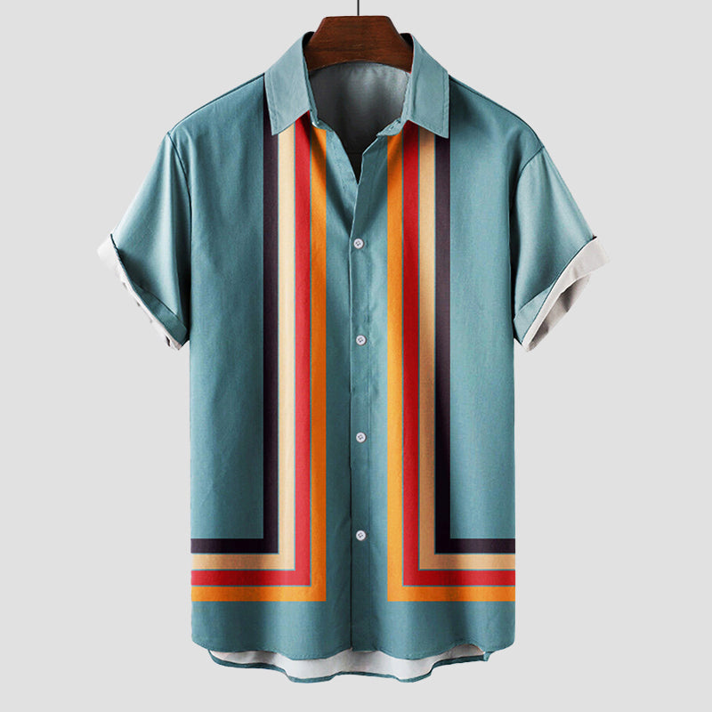 Chemise Été Rétro à Rayures Theodore Willow Manches Courtes Style Rétro Quatre Couleurs Disponibles