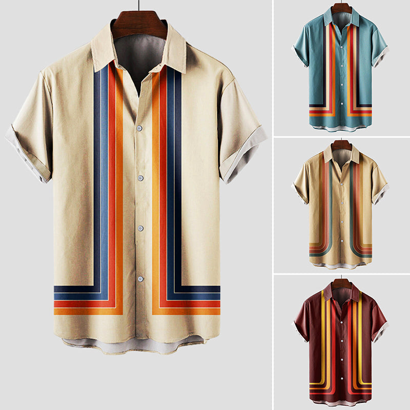 Chemise Été Rétro à Rayures Theodore Willow Manches Courtes Style Rétro Quatre Couleurs Disponibles