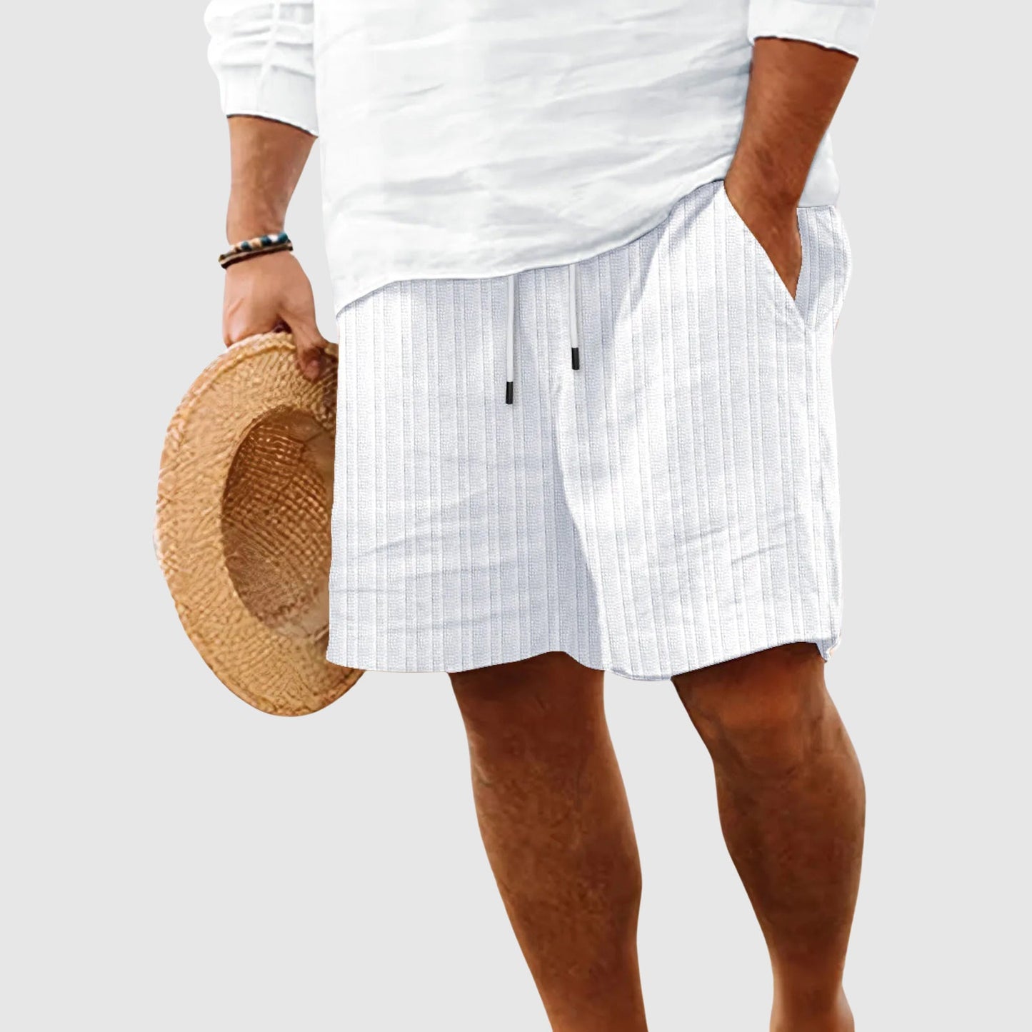 Shorts Rayés Sunset Willow Théodore En Coton Polyester À Cordon De Serrage Décontracté Et Respirant
