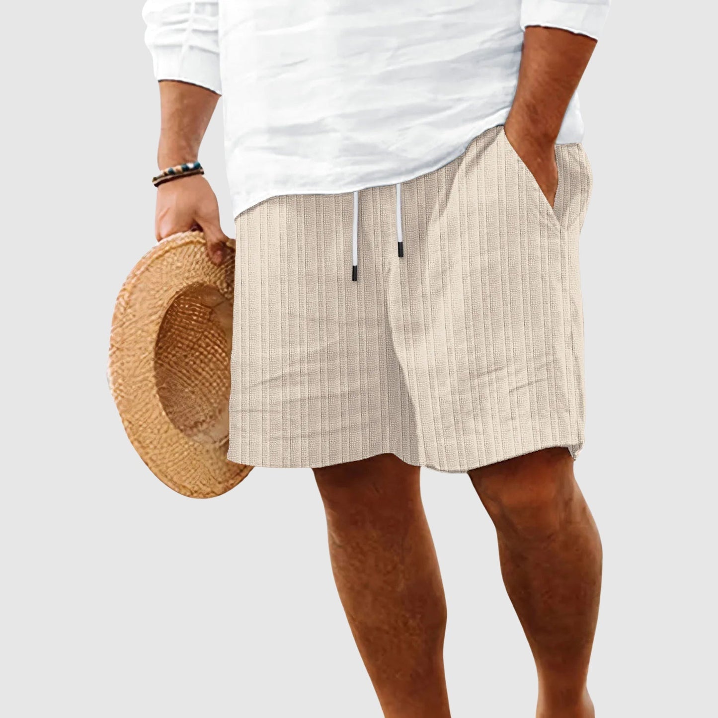 Shorts Rayés Sunset Willow Théodore En Coton Polyester À Cordon De Serrage Décontracté Et Respirant